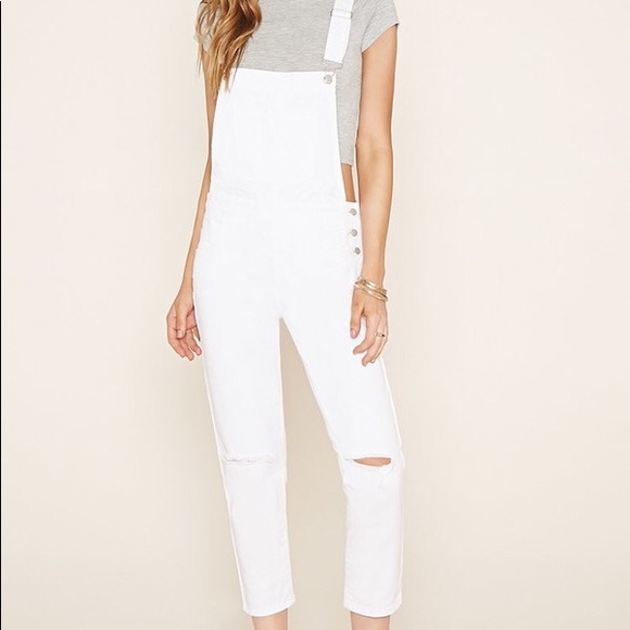 Forever 21 Pants - White Denim Adjustable Overalls